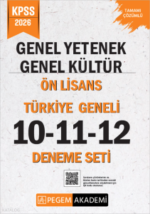 Pegem Akademi 2026 KPSS Genel Yetenek Genel Kültür Ön Lisans Tamamı Çözümlü Türkiye Geneli 10-11-12 (3'lü Deneme Seti)