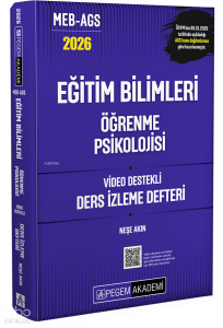 Pegem Akademi 2026 MEB AGS Eğitim Bilimleri Öğrenme Psikolojisi Video Destekli Ders İzleme Defteri