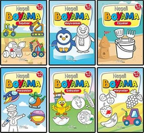 4 - 5 Yaş Neşeli Boyama Seti - 6 Kitap Takım - Kitapiks.com
