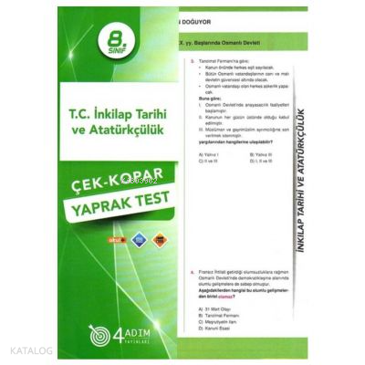 4 Adım - 8. Sınıf T.C. İnk. Tar Ve Atatürkçülük Yaprak Test