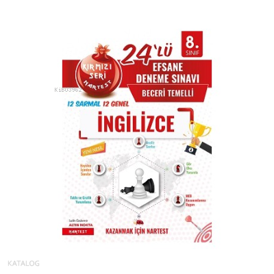 8. Sınıf Kırmızı Nar Efsane İngilizce 24 Deneme Sınavı (12 Sarmal + 12