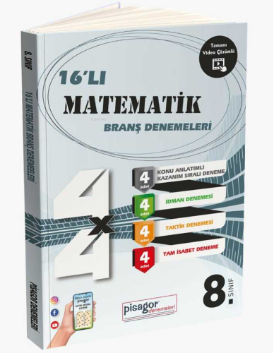 8. Sınıf Pisagor 16`lı Matematik Branş Denemeleri - Kitapiks.com