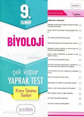 9. Sınıf Biyoloji Konu Tarama Yaprak Testleri