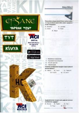 Açı Yayınları TYT Kimya Efsane Çek Kopart Yaprak Test