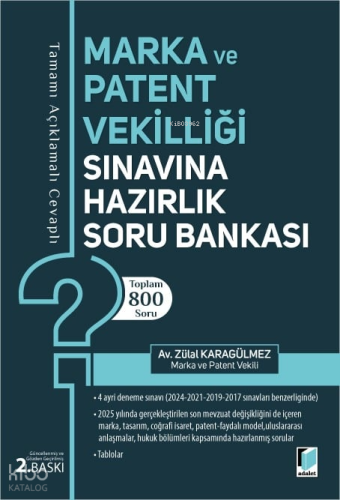 Adalet Marka ve Patent Vekilliği Sınavına Hazırlık Soru Bankası