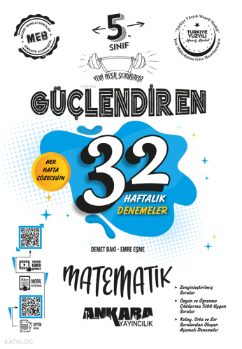 Ankara Yayıncılık 5. Sınıf Güçlendiren 32 Haftalık Matematik Kazanım Denemeleri
