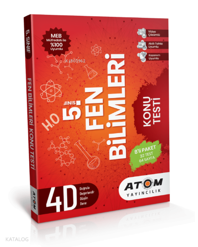 Atom Yayınları 5.Sınıf Fen Bilimleri Kurumsal Test  32 Test Dökme Test - Videolu - Takipli