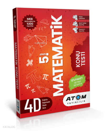 Atom Yayınları 5.Sınıf Matematik Kurumsal Test  32 Test Dökme Test - Videolu - Takipli