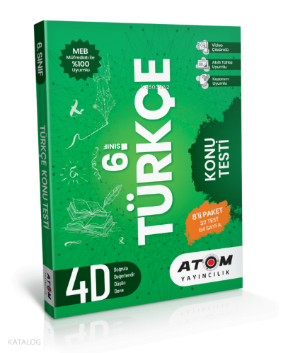 Atom Yayınları 6.Sınıf Türkçe Kurumsal Test  32 TestDökme Test - Videolu - Takipli