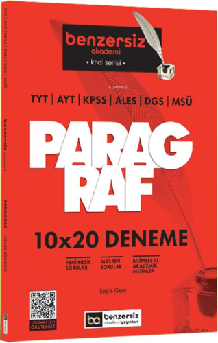 Benzersiz Akademi Yayınları TYT AYT KPSS ALES DGS MSÜ Kral Serisi Benzersiz Paragraf 10x20 Deneme
