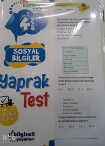 Bilgiseli Yayınları 4. Sınıf Sosyal Bilgiler Yaprak Test