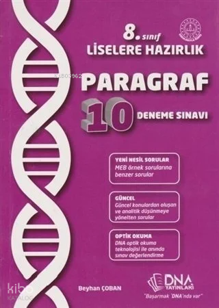 DNA Yayınları 8. Sınıf Liselere Hazırlık Paragraf 10 Deneme Sınavı