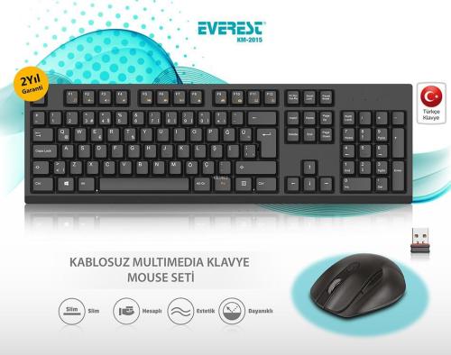 Everest Siyah Kablosuz Q Multimedia Klavye + Mouse Set KM-2510 - Kitap