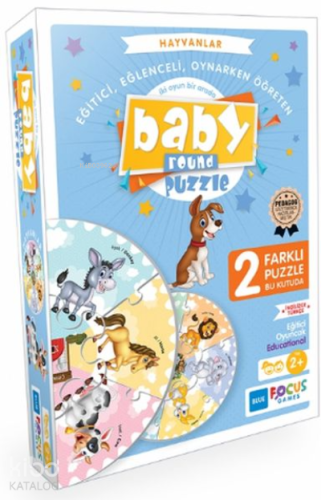 Hayvanlar- Baby Round - Puzzle;14 Parça İngilizce - Türkçe İki Oyun Bi