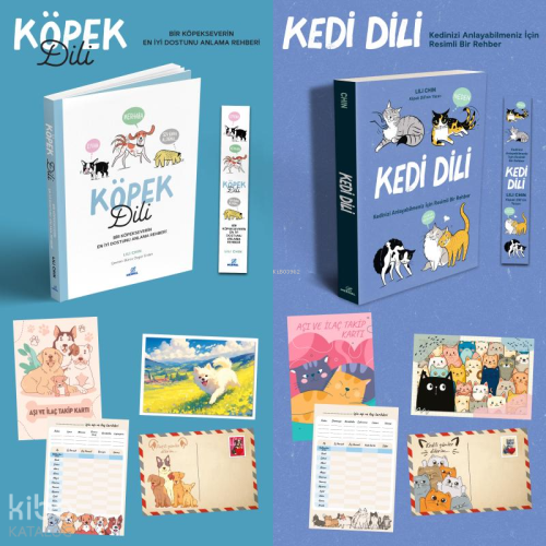 Kedi Dili ve Köpek Dili İkili Set   (Kartpostal - Ayraç - Aşı Takip Kartı )