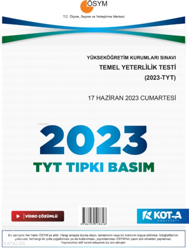 Kota 2023 TYT Çıkmış Sorular (Tıpkı Basım-Kapaksız Fasikül)