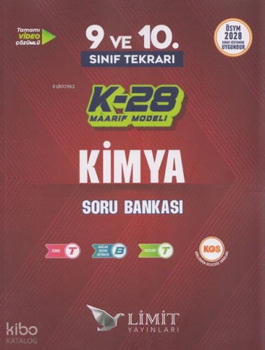 Limit TYT 9. ve 10. Sınıf Tekrarı Kimya K-28 Maarif Model Soru Bankası