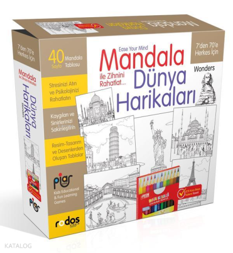 Mandala Dünya Harikaları Hayvanlar ve 12'li Boya Kalemi