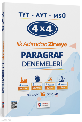 Ordinat Yayınları TYT - AYT - MSÜ 4x4 Paragraf Denemeleri