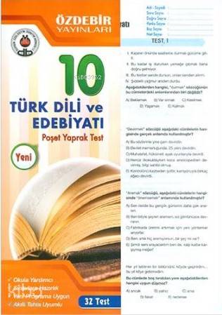 Özdebir 10.Sınıf Poşet Yaprak Test Türk Dili ve Edebiyatı
