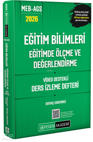 Pegem Akademi 2026 MEB AGS Eğitim Bilimleri Eğitimde Ölçme ve Değerlendirme Video Destekli Ders İzleme Defteri
