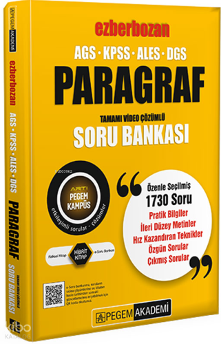 Pegem Akademi Yayıncılık 2026 AGS-KPSS-ALES-DGS Ezberbozan Paragraf Tamamı Video Çözümlü Soru Bankası