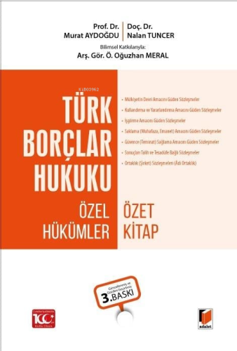 Türk Borçlar Hukuku - Özel Hükümler Özet Kitap - Kitapiks.com