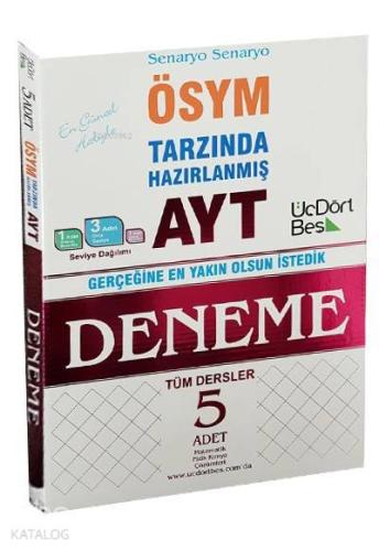 Üç Dört Beş Yayınları AYT Tüm Dersler 5 Deneme Sınavı Video Çözümlü Üç