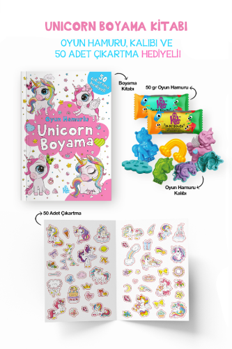 Unicorn Boyama Kitabı - Oyun Hamuru, Oyuncak ve Çıkartma Hediyeli - 3 Yaş +