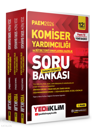 Yediiklim Yayınları 2026 PAEM Komiser Yardımcılığı ve Rütbe Terfi Sınavlarına Hazırlık Modüler Set Tamamı Çözümlü Soru Bankası 3 Modül