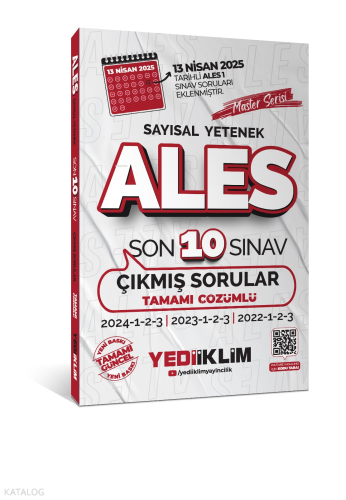 Yediiklim Yayınları ALES Master Serisi Sayısal Yetenek Tamamı Çözümlü Son 10 Sınav Çıkmış Sorular(13 Nisan 2025 Ales-1 Ekli)